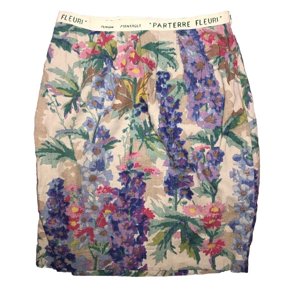 Anthropologie Floreat Linen Blend Floral Print ‎ Skirt 4 Career Boho Cottagecore